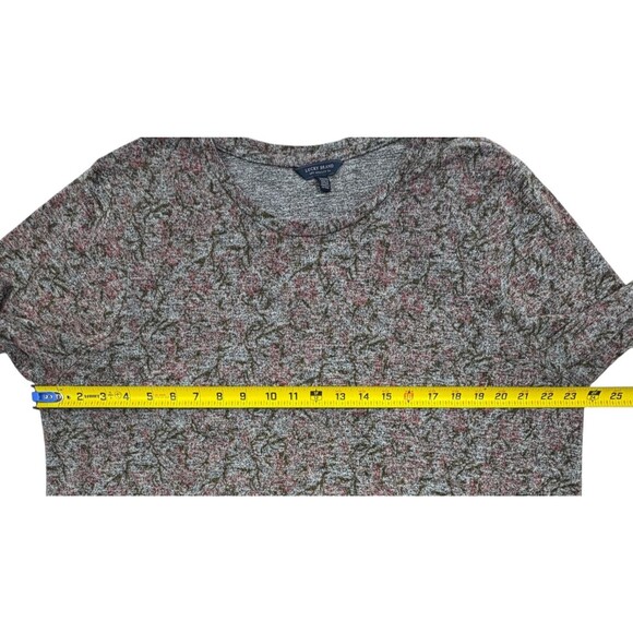 Lucky Brand Abstract Floral Knit Bell Sleeve Top Plus 2X Heather Gray Pink - Picture 6 of 9